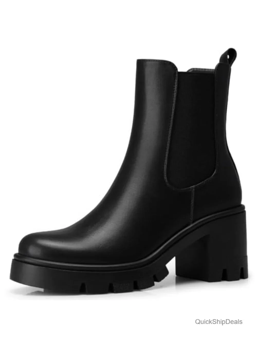 Women Chelsea Ankle Boots Chunky 2.9 Inch Platform Heel Zip
